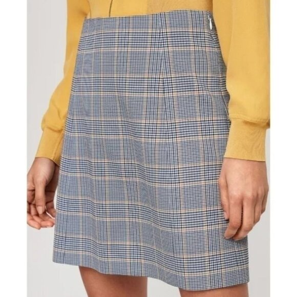 Aritzia Babaton Plaid Houndstooth Hopper Mini Skirt in Cairo Gold Size 2 - Picture 1 of 6
